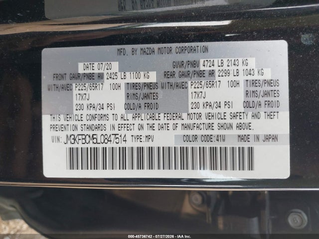 Aukcja sprzedaży 2020 Mazda Cx-5 Touring, vin: JM3KFBCM5L0847514, numer aukcji: 45736742