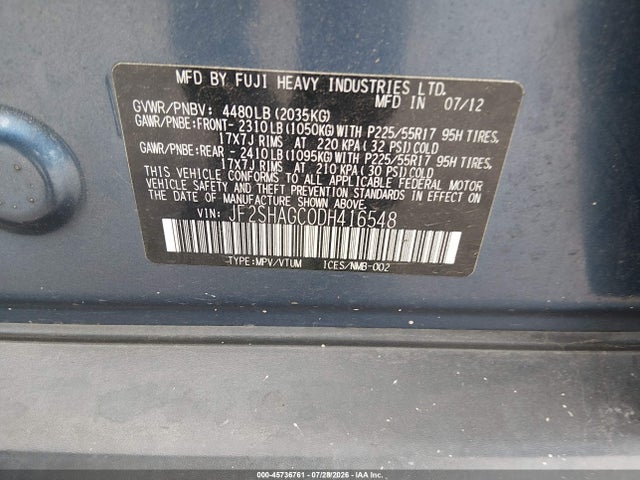 Aukcja sprzedaży 2013 Subaru Forester 2.5x Touring, vin: JF2SHAGC0DH416548, numer aukcji: 45736761