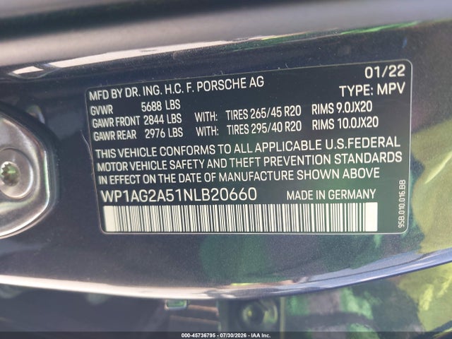 Продаж на аукціоні авто 2022 Porsche Macan S, vin: WP1AG2A51NLB20660, номер лоту: 45736795