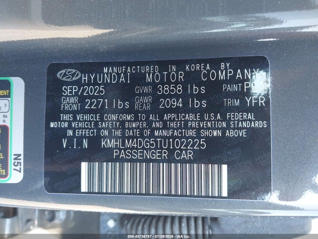 Продаж на аукціоні авто 2026 Hyundai Elantra Sel Sport, vin: KMHLM4DG5TU102225, номер лоту: 45736797