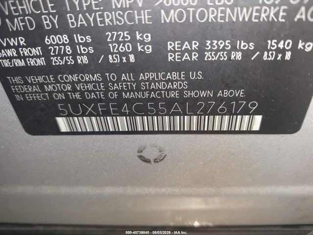 Aukcja sprzedaży 2010 Bmw X5 Xdrive30i, vin: 5UXFE4C55AL276179, numer aukcji: 45736840