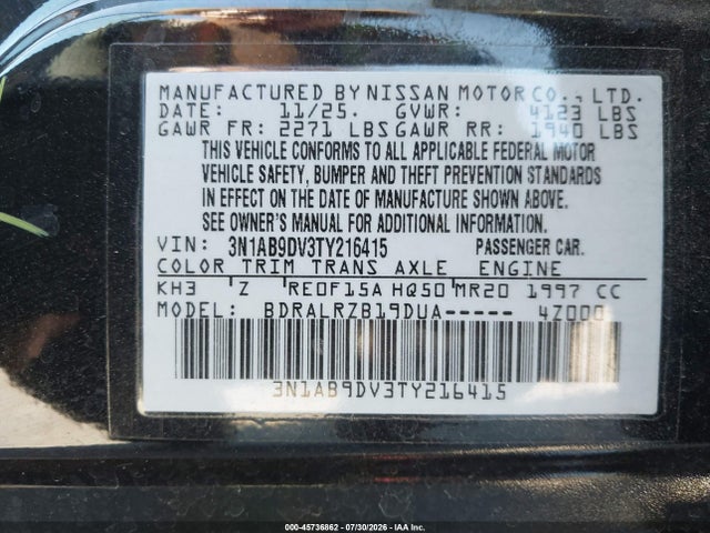 3N1AB9DV3TY216415 Nissan SENTRA SR