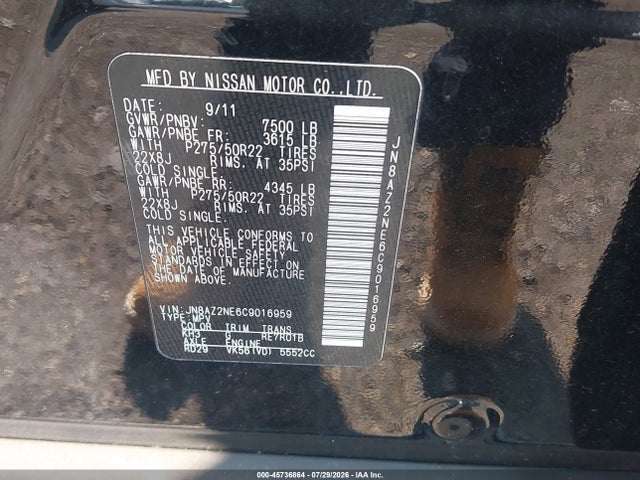 Продажа на аукционе авто 2012 Infiniti Qx56, vin: JN8AZ2NE6C9016959, номер лота: 45736864