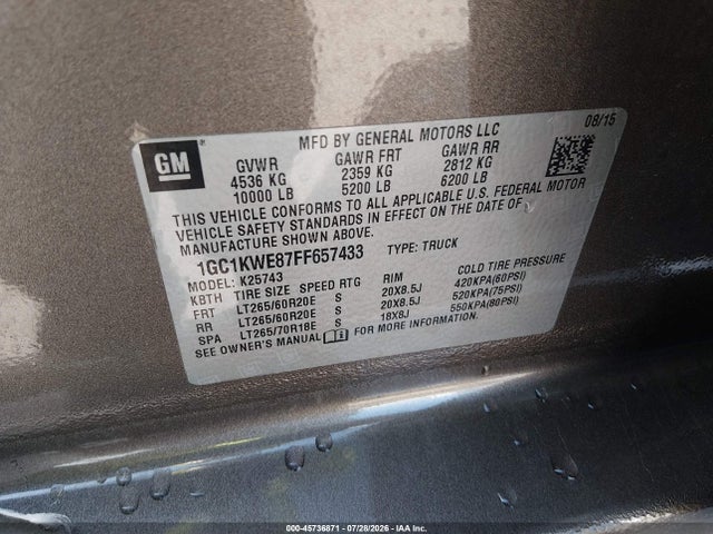 Продажа на аукционе авто 2015 Chevrolet Silverado 2500hd Built After Aug 14 Ltz, vin: 1GC1KWE87FF657433, номер лота: 45736871