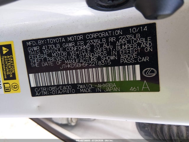 Продажа на аукционе авто 2015 Lexus Ct 200h, vin: JTHKD5BH5F2218315, номер лота: 45736885