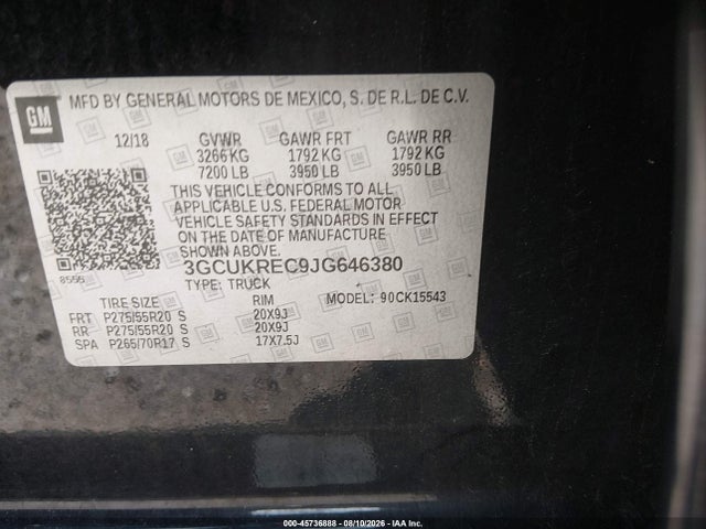 45736888 :رقم المزاد ، 3GCUKREC9JG646380 vin ، 2018 Chevrolet Silverado 1500 2lt مزاد بيع