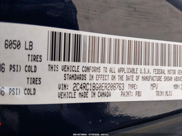 45736894 :رقم المزاد ، 2C4RC1BG0ER208763 vin ، 2014 Chrysler Town & Country Touring مزاد بيع