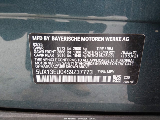 Aukcja sprzedaży 2025 Bmw X5 Sdrive40i, vin: 5UX13EU04S9Z37773, numer aukcji: 45736903