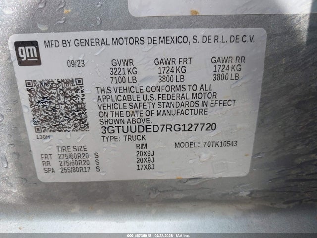 Aukcja sprzedaży 2024 Gmc Sierra 1500 4wd  Short Box Slt, vin: 3GTUUDED7RG127720, numer aukcji: 45736918