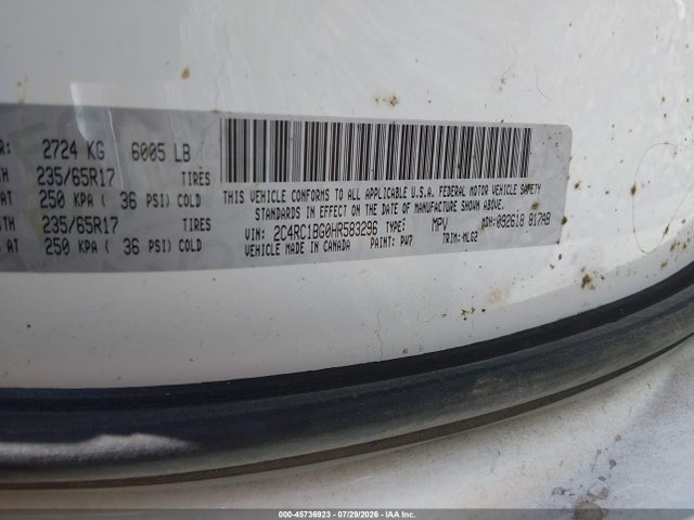 Продаж на аукціоні авто 2017 Chrysler Pacifica Touring-l, vin: 2C4RC1BG0HR583296, номер лоту: 45736923