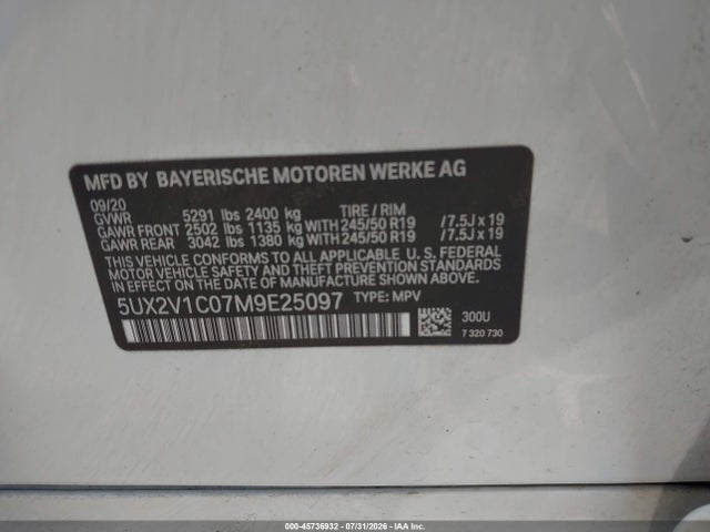 Aukcja sprzedaży 2021 Bmw X4 Xdrive30i, vin: 5UX2V1C07M9E25097, numer aukcji: 45736932