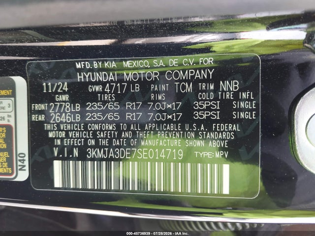 Aukcja sprzedaży 2025 Hyundai Tucson Se, vin: 3KMJA3DE7SE014719, numer aukcji: 45736939