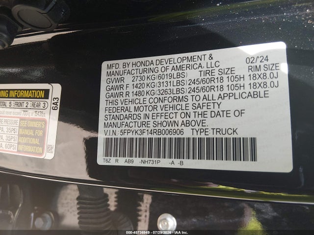Honda Ridgeline Sport 2024 5FPYK3F14RB006906 Image 9