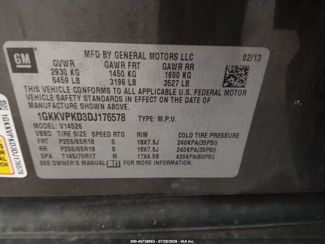 Aukcja sprzedaży 2013 Gmc Acadia Sle-2, vin: 1GKKVPKD3DJ176578, numer aukcji: 45736983