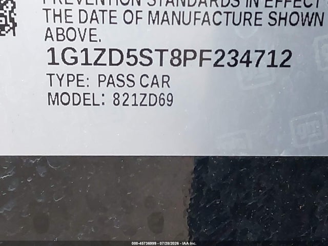 Продаж на аукціоні авто 2023 Chevrolet Malibu Fwd 1lt, vin: 1G1ZD5ST8PF234712, номер лоту: 45736999