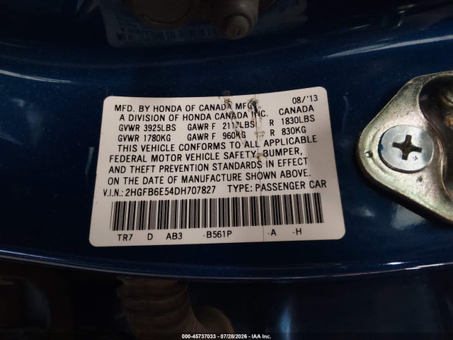 Продаж на аукціоні авто 2013 Honda Civic Si, vin: 2HGFB6E54DH707827, номер лоту: 45737033