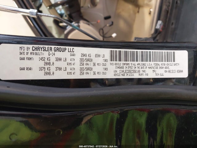 Продаж на аукціоні авто 2014 Jeep Grand Cherokee Overland, vin: 1C4RJECG5EC556109, номер лоту: 45737042