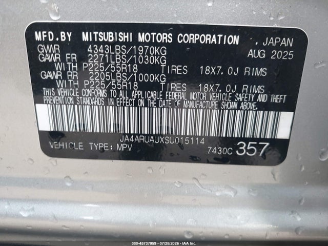 Продажа на аукционе авто 2025 Mitsubishi Outlander Sport, vin: JA4ARUAUXSU015114, номер лота: 45737059