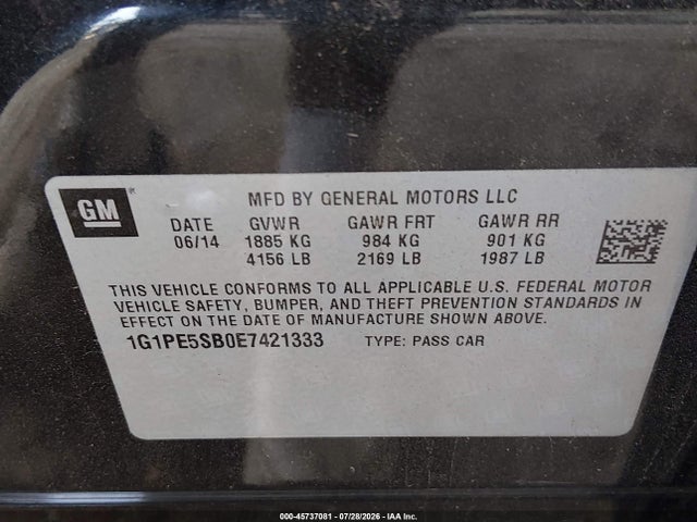 Продаж на аукціоні авто 2014 Chevrolet Cruze 2lt Auto, vin: 1G1PE5SB0E7421333, номер лоту: 45737081