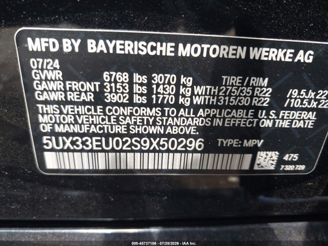 Продаж на аукціоні авто 2025 Bmw X5 M60i, vin: 5UX33EU02S9X50296, номер лоту: 45737106