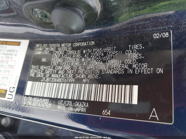 Aukcja sprzedaży 2008 Lexus Gx 470, vin: JTJBT20X480161999, numer aukcji: 45737125
