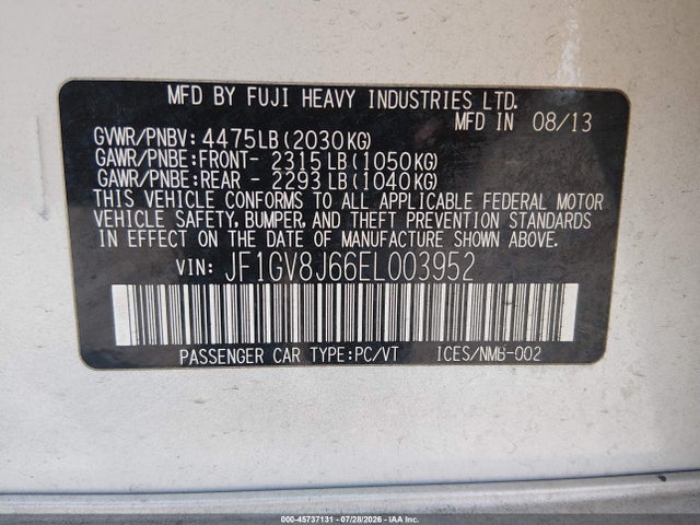 Продажа на аукционе авто 2014 Subaru Impreza Wrx Sti, vin: JF1GV8J66EL003952, номер лота: 45737131