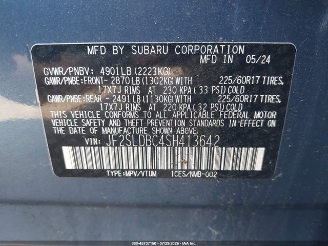2025 Subaru Forester Premium მანქანა იყიდება აუქციონზე, vin: JF2SLDBC4SH413642, აუქციონის ნომერი: 45737150