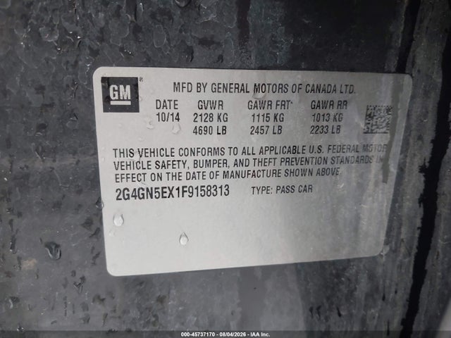 Aukcja sprzedaży 2015 Buick Regal Turbo/e-assist Premium I, vin: 2G4GN5EX1F9158313, numer aukcji: 45737170