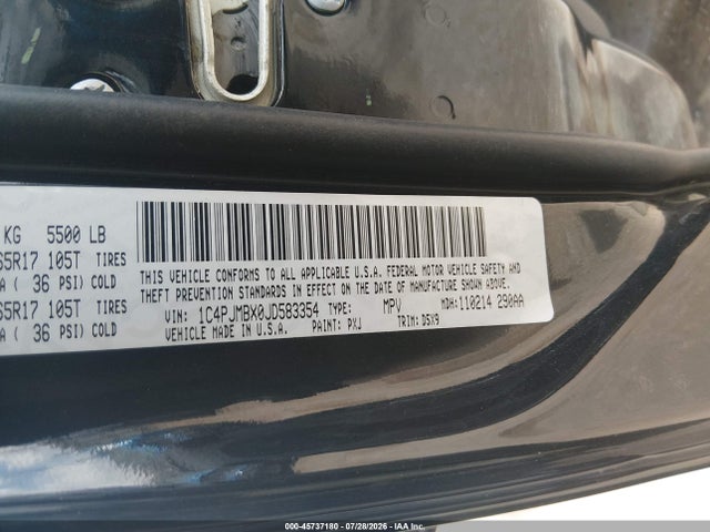 Продаж на аукціоні авто 2018 Jeep Cherokee Trailhawk 4x4, vin: 1C4PJMBX0JD583354, номер лоту: 45737180