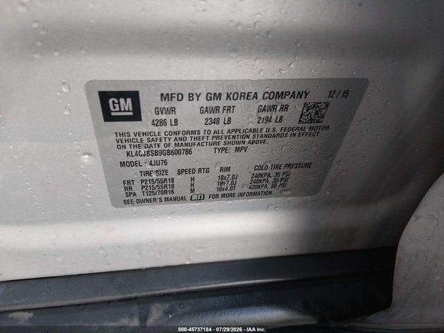 45737184 :رقم المزاد ، KL4CJBSB9GB600786 vin ، 2016 Buick Encore Convenience مزاد بيع