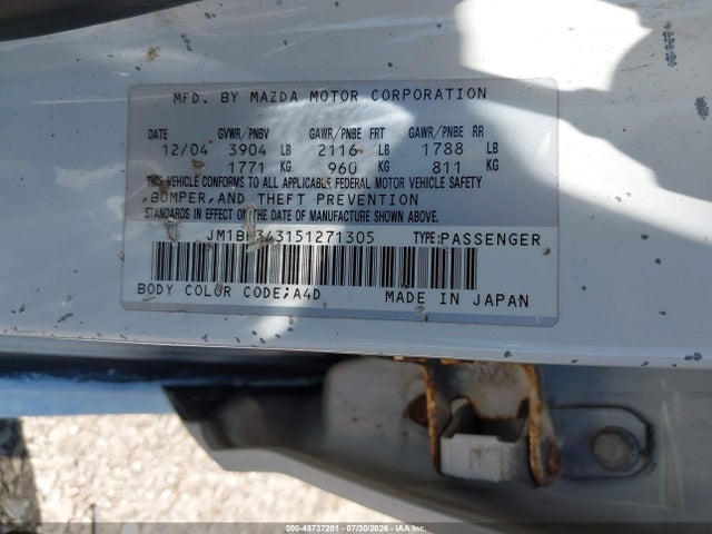 Aukcja sprzedaży 2005 Mazda Mazda3 S, vin: JM1BK343151271305, numer aukcji: 45737201
