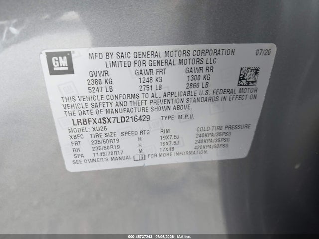 Aukcja sprzedaży 2020 Buick Envision Awd Premium Ii, vin: LRBFX4SX7LD216429, numer aukcji: 45737243