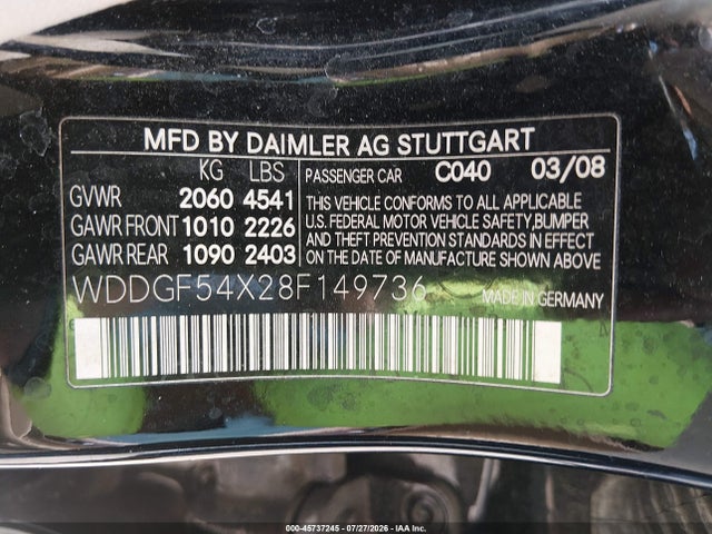 Aukcja sprzedaży 2008 Mercedes-benz C 300 Luxury, vin: WDDGF54X28F149736, numer aukcji: 45737245