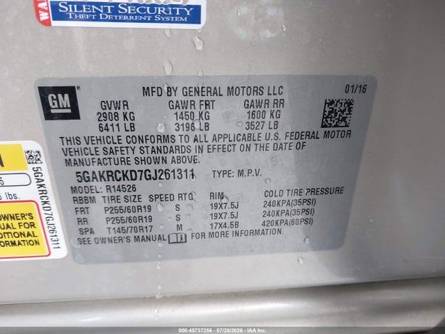 Aukcja sprzedaży 2016 Buick Enclave Premium, vin: 5GAKRCKD7GJ261311, numer aukcji: 45737256