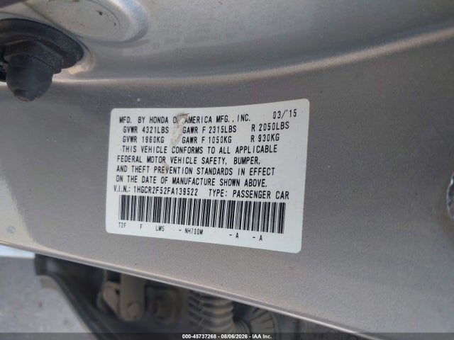 Продажа на аукционе авто 2015 Honda Accord Sport, vin: 1HGCR2F52FA139522, номер лота: 45737268