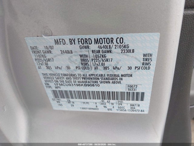 Продажа на аукционе авто 2008 Ford Escape Xlt, vin: 1FMCU93198KB90810, номер лота: 45737295
