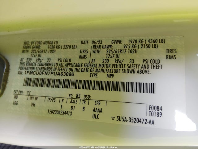 1FMCU0FN7PUA63096 Ford Escape