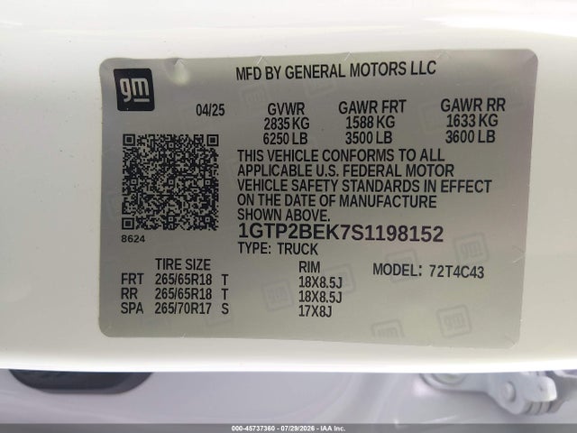 Продаж на аукціоні авто 2025 Gmc Canyon 4wd Elevation, vin: 1GTP2BEK7S1198152, номер лоту: 45737360