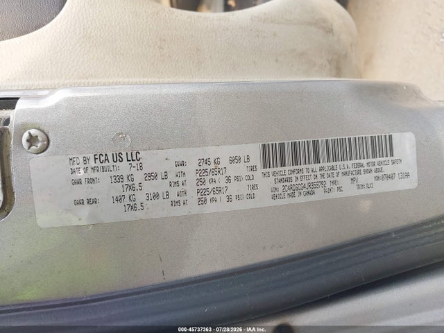 45737363 :رقم المزاد ، 2C4RDGCG4JR359792 vin ، 2018 Dodge Grand Caravan Sxt مزاد بيع