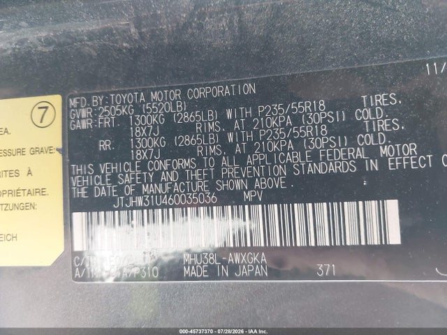 Auction sale of the 2006 Lexus Rx 400, vin: JTJHW31U460035036, lot number: 45737370
