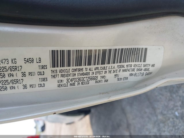 45737378 :رقم المزاد ، 3C4PDCBG3CT256669 vin ، 2012 Dodge Journey Sxt مزاد بيع