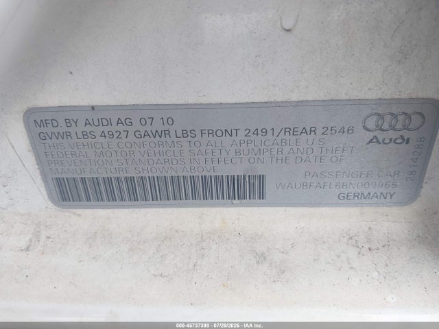 Продажа на аукционе авто 2011 Audi A4 2.0t Premium, vin: WAUBFAFL6BN009965, номер лота: 45737398