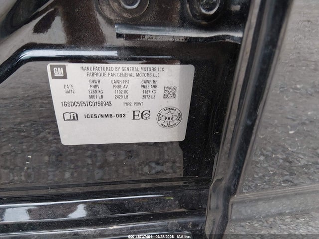 Aukcja sprzedaży 2012 Cadillac Cts Standard, vin: 1G6DC5E57C0156943, numer aukcji: 45737401