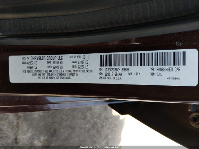 Aukcja sprzedaży 2012 Chrysler 200 Limited, vin: 1C3CCBCB0CN169606, numer aukcji: 45737427