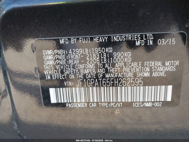 2015 Subaru Impreza 2.0i Sport Premium მანქანა იყიდება აუქციონზე, vin: JF1GPAT65FH262595, აუქციონის ნომერი: 45737438