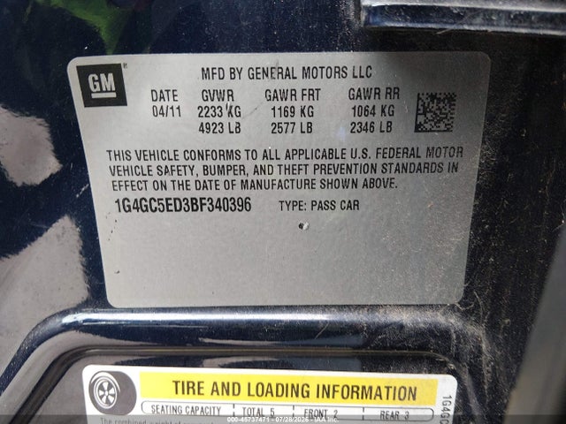Продажа на аукционе авто 2011 Buick Lacrosse Cxl, vin: 1G4GC5ED3BF340396, номер лота: 45737471