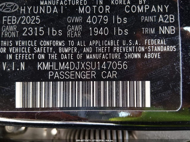 Aukcja sprzedaży 2025 Hyundai Elantra Hybrid Sel Sport, vin: KMHLM4DJXSU147056, numer aukcji: 45737473