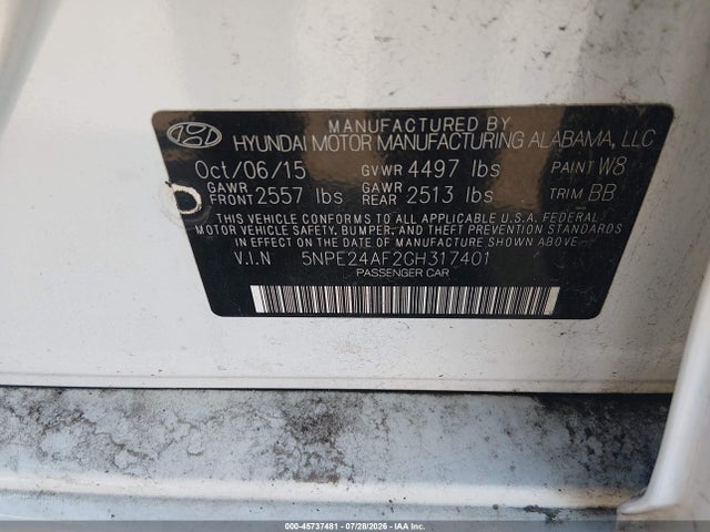 Hyundai SONATA SE 2016 5NPE24AF2GH317401 Image 9