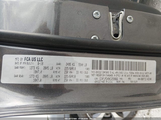 2019 Jeep Cherokee Limited 4x4 მანქანა იყიდება აუქციონზე, vin: 1C4PJMDX9KD259866, აუქციონის ნომერი: 45737494
