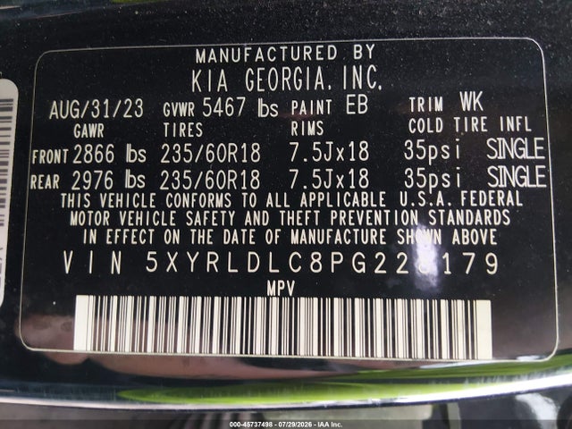 Aukcja sprzedaży 2023 Kia Sorento X-line S, vin: 5XYRLDLC8PG228179, numer aukcji: 45737498